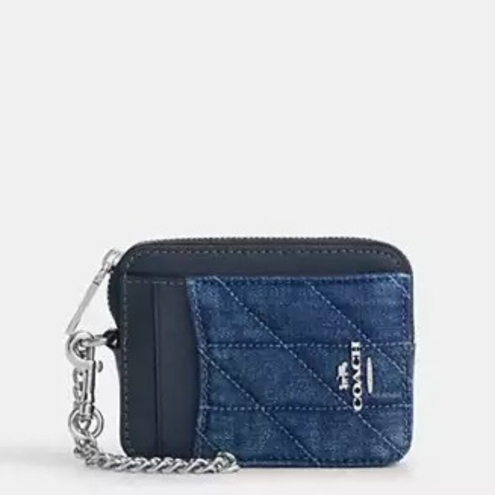 Coach Denim Zip Card Case With Quilting NIB